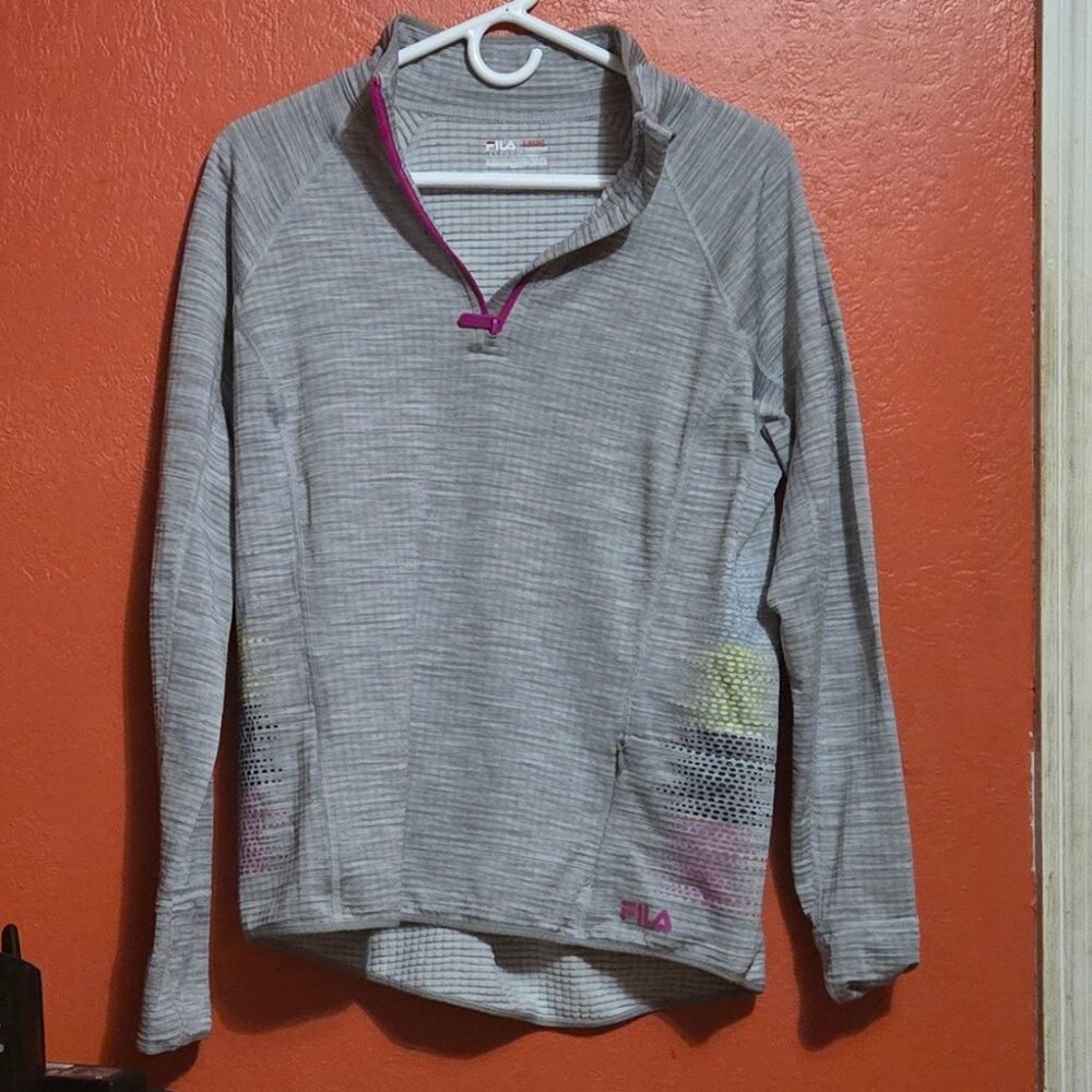 Fila Sport Women’s Running Quarter-Zip Pullover – Gray Stripe, Size L